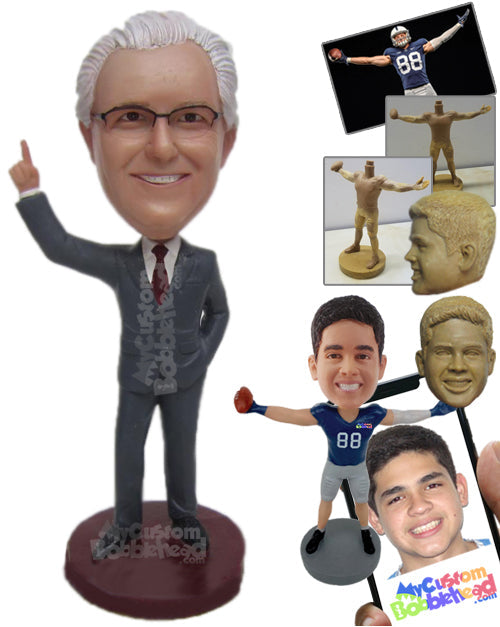 Businessman in Formal Outfit Pointing to the Sky Personalized Bobblehead Businessman in Formal Outfit Pointing to the Sky Personalized Bobblehead